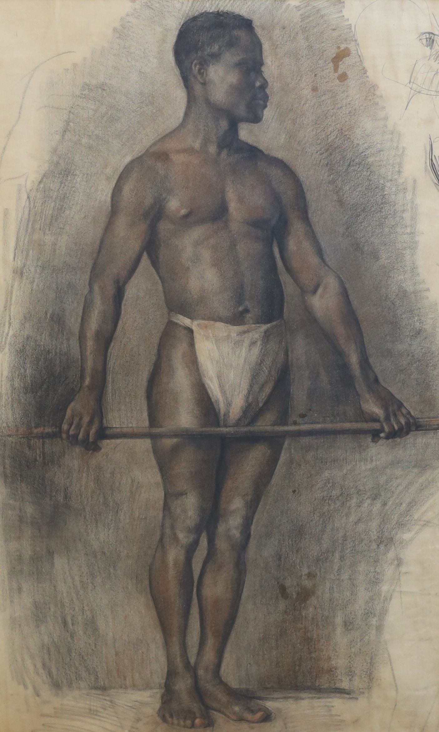 Dutch School c.1924, Black model in a studio, charcoal and conte chalk, 87 x 53cm